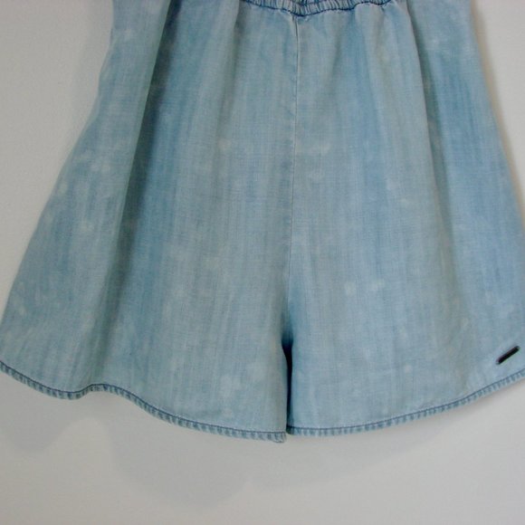 Ambercrombie & Fitch Shorts Romper Smock Top Ruched Blue Chambray Boho Small - Picture 7 of 14